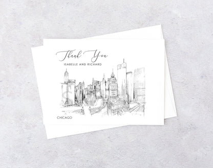 Chicago Skyline Thank You Cards, Personal Note Cards, Bridal Shower, Real Estate Agent, Corporate Thank you Cards, ty card (set of 25 cards)