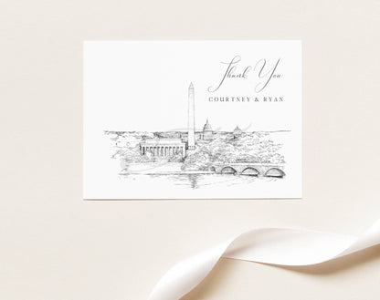 Washington, DC Skyline Thank You Cards, Personal Note Cards, Bridal Shower, Real Estate Agent, Corporate Thank you Cards (set of 25 cards)