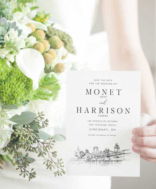 Cincinnati Save the Dates, STD, Wedding, Cincinnati Skyline, Save the Date Cards, STD Card, OH, Ohio Save our date (set of 25 cards)