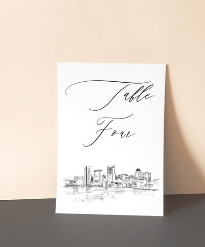 Baltimore, MD Skyline Table Numbers, Maryland, Wedding Tables, Day of Event, Reserved Seating, Reception  (1-10)