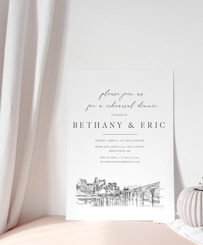Minneapolis Rehearsal Dinner Invitations,minneapolis Skyline, rehearsal, Virginia Wedding, Weddings, Rehearse, Invite (set of 25 cards)