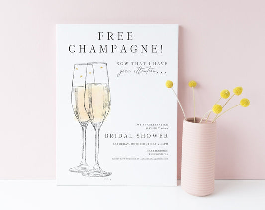 Free Champagne Bridal Shower Invitations, Bridal Shower Invite, Wedding, Bridal Brunch, Bridal Luncheon, Bubbly Invite, Unique Bridal Shower