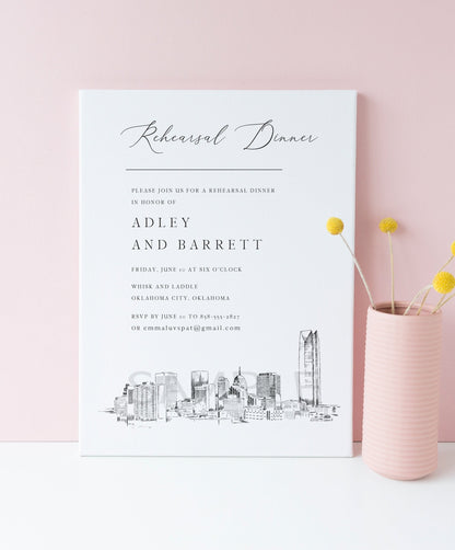Oklahoma City Rehearsal Dinner Invitations, Oklahoma Skyline, Wedding, Rehearsal Dinner, Rehearsal Invitation, Wedding Invite,  (set of 25)