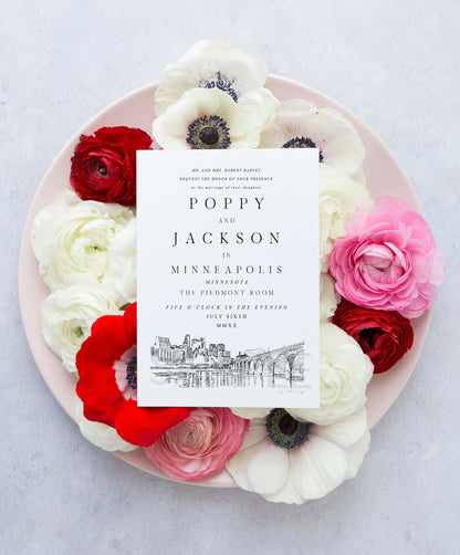Minneapolis Wedding Invitation, Minneapolis Wedding, Minneapolis, MN, Skyline Invite (Set of 10 RSVP Cards & Invitations)