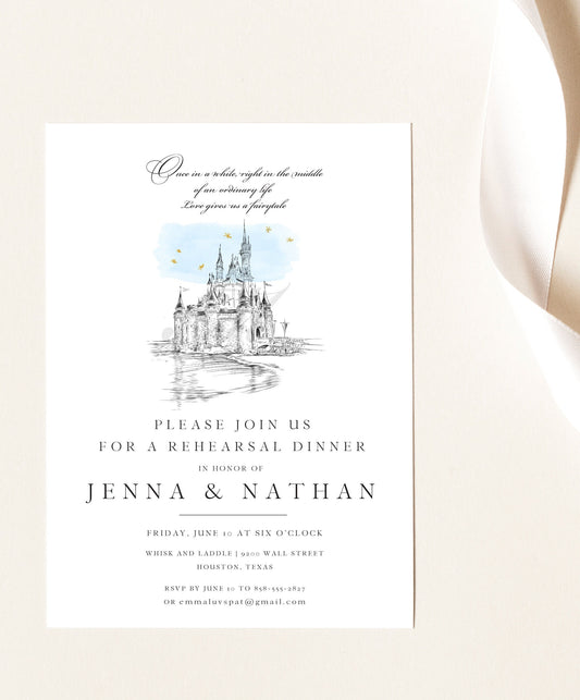 Rehearsal Dinner Invitation Disney World Castle, fairytale wedding, disney Wedding, Rehearse, Invite (set of 25 cards)