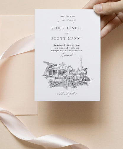 Georgia State Railroad Museum Save the Date Cards, Wedding Save the Dates, STD, Savannah Weddings, GA, Venue (set of 25 cards and envelopes)