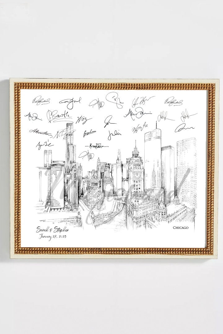 New Chicago Skyline Wedding Alternative Guest Book, Chicago Wedding, Guestbook, Wedding Guestbook, St Regis View, Alternative, signatures