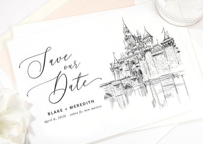 Save the Date Cards Disneyland Castle, Save the Dates,  Fairytale Wedding, Cinderella's Castle Invite, Castle Invitation, Custom Design