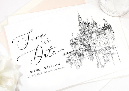 Save the Date Cards Disneyland Castle, Save the Dates,  Fairytale Wedding, Cinderella's Castle Invite, Castle Invitation, Custom Design