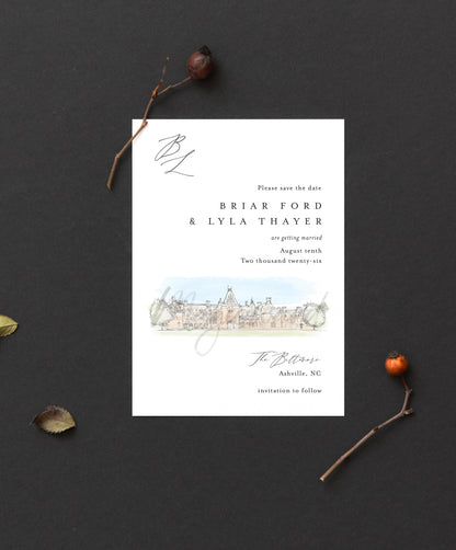 The Biltmore Estate, Asheville, NC Save the Date Cards, Wedding Save the Dates, STD, North Carolina Weddings (set of 25 cards and envelopes)