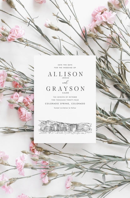 Colorado Springs Skyline Save the Dates, STD, Save the Date Cards, Colorado Wedding (set of 25)