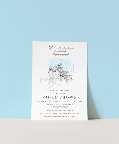 Bridal Shower Invitations Disneyland Castle, Fairytale Invite, Wedding, fairytale, Bridal Luncheon, Invite, Unique, Bridal Shower Invite