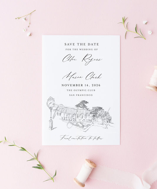 Olympic Club, San Francisco Save the Date Cards, Wedding Save the Dates, STD, San Francisco Weddings, CA, Venue (set of 25)