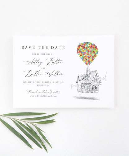 Save the Date Card UP House, Fairytale STD, Save the Date Cards, Fairy tale Wedding, Disney Theme Wedding Invitation, Balloon Save the Date