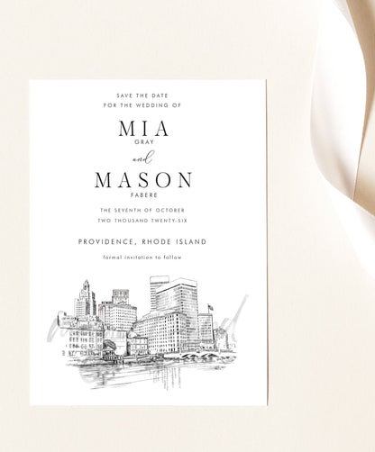 Providence Skyline Save the Dates, Wedding, STD, Save the Date Cards, Rhode Island Wedding, RI, Save the Date Card (set of 25 cards)