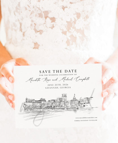 Savannah Skyline Save the Dates, Savannah Save the Date, Savannah Wedding, Save the Date Cards, STD, Georgia Wedding, GA  (set of 25 cards)
