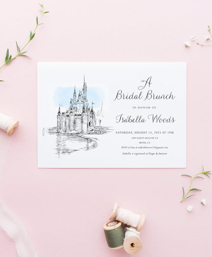 Bridal Shower Invitations Disney World Castle, Fairytale Shower, Bridal Lunch, Once Upon a Time, Hand Drawn (set of 25 cards & envelopes)