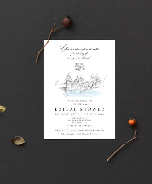 Little Mermaid Bridal Shower Invitations, Fairytale Invite, Bridal Shower Invite with Castle, Bridal Brunch, Watercolor Invitation