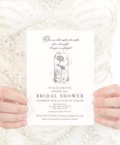 Beauty and the Beast Bridal Shower Modern Invitations, Fairytale Wedding, Disney, Hand Drawn (set of 25 cards & envelopes)