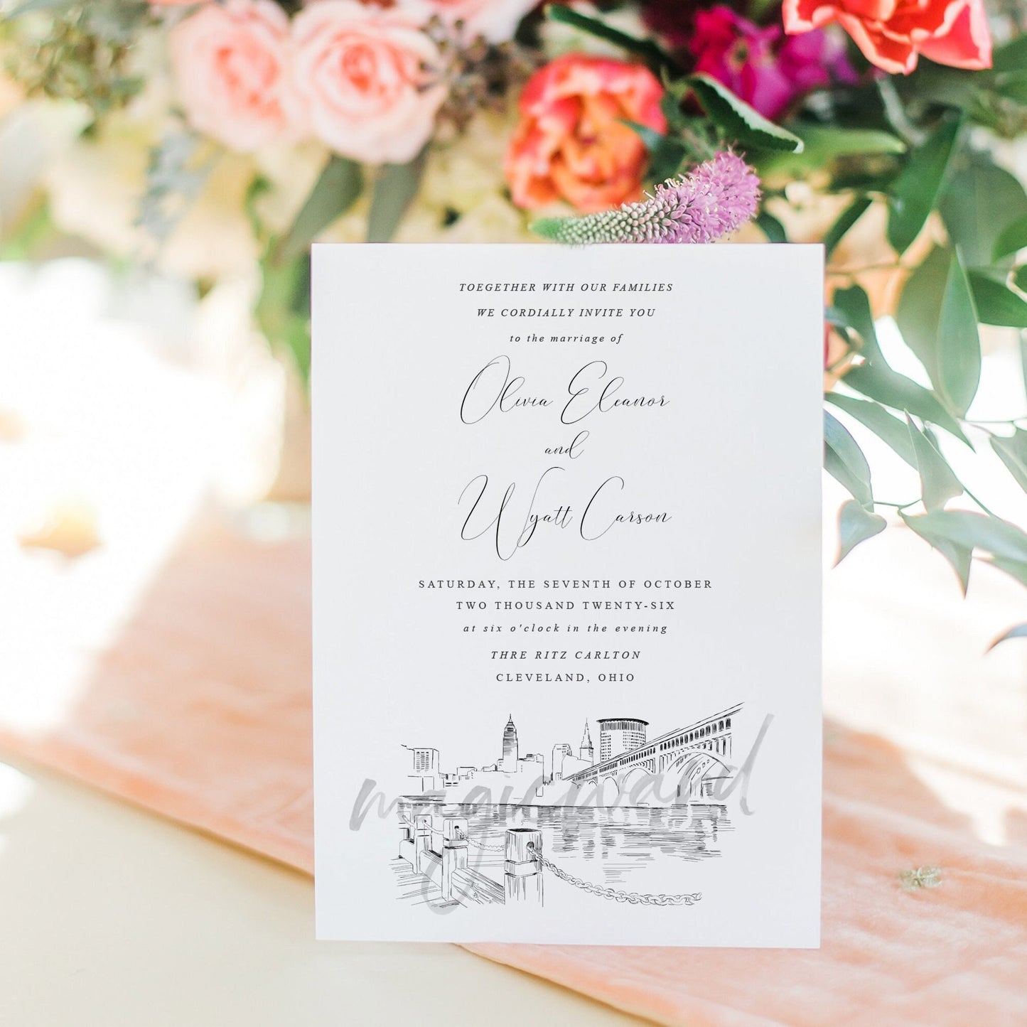 Cleveland Skyline Wedding Invitation, Cleveland Wedding, Invite, Invitations (Sold in Sets of 10 Invitations, RSVP Cards + Envelopes)