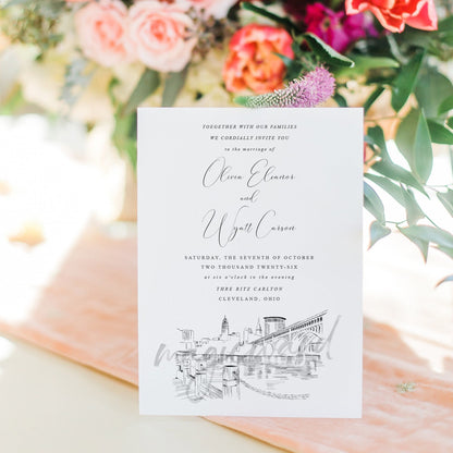 Cleveland Skyline Wedding Invitation, Cleveland Wedding, Invite, Invitations (Sold in Sets of 10 Invitations, RSVP Cards + Envelopes)