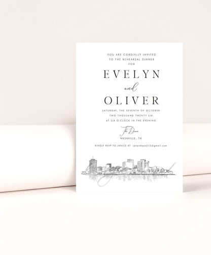 New Orleans Rehearsal Dinner Invitations, Skyline, Wedding, New Orleans Weddings, Rehearse (set of 25 cards)