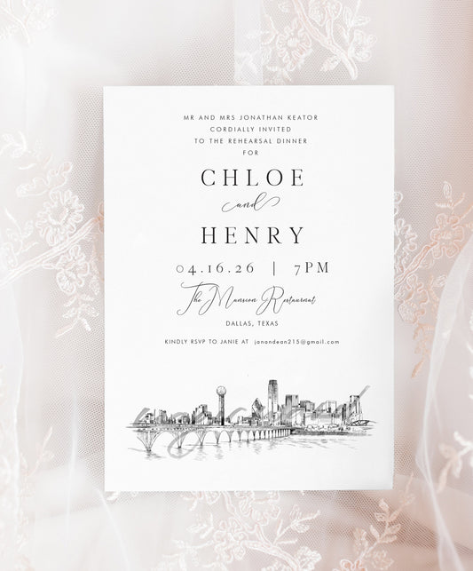 Dallas Rehearsal Dinner Invitations, Dallas Wedding, Rehearsal Invitations, Rehearsal Dinner, Texas, TX, Invite (set of 25 cards)