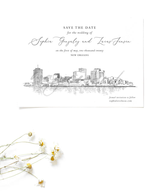 New Orleans Save the Dates, STD, Save the Date Cards, Wedding, Weddings, Skyline (set of 25 cards)