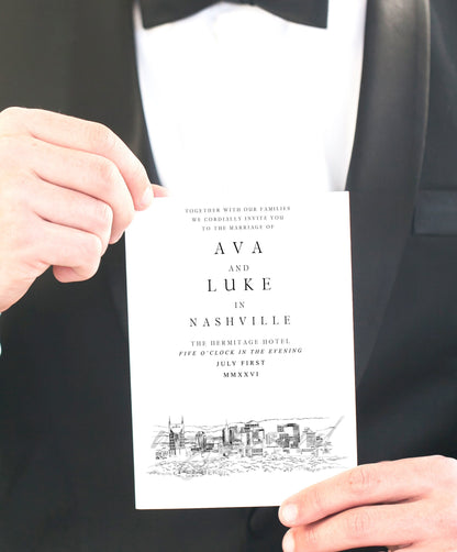 Nashville Wedding Invitations, Nashville Skyline, Wedding Invitation, Nashville Wedding, TN (Set of 10 Online RSVP Card & Invitations)