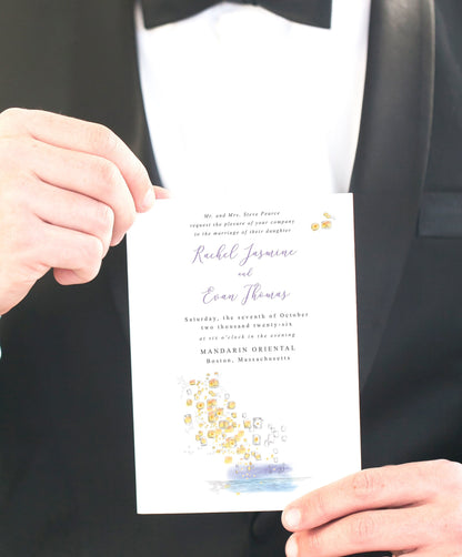 Tangled Wedding Invitations, Disney Inspired, Fairytale Weddings, Lanterns (Set of 10 Online RSVP Card & Invitations)