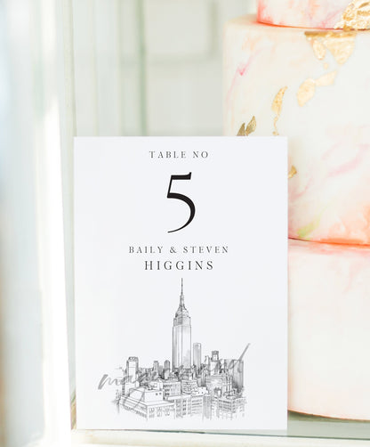 Custom New York Table Numbers, NY Skyline, NYC, Wedding, Day of Event, Reserved Seating, Reception, Corporate, Rehearsal Dinner (1-10)