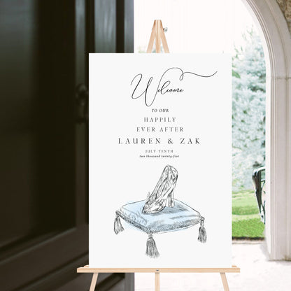 Wedding Welcome Sign, Custom Welcome to our Wedding Sign, Fairytale Sign, Glass Slipper, Modern Fairytale Wedding, Modern Wedding Sign