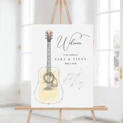 Wedding Welcome Sign Guitar Theme, Rock n Roll, Hand Drawn, Modern Wedding Sign, Engagement Party Welcome Sign, Unique Welcome Sign,