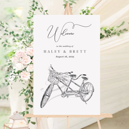 Wedding Welcome Sign Tandem Bike, Romantic Wedding Sign, Modern Wedding, Welcome Sign for Wedding, Welcome Engagement Party Sign, Unique