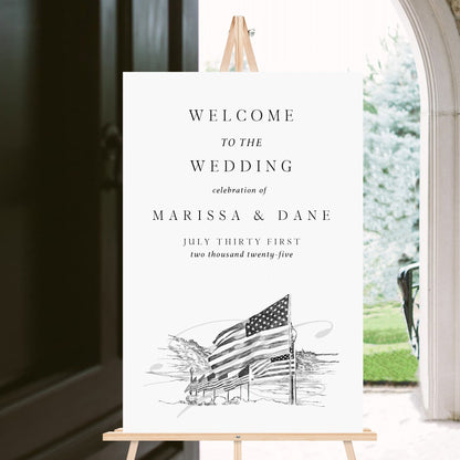 Wedding Welcome Sign Military Wedding, Flags, Patriotic, Hand Drawn, Modern Wedding Welcome Sign, Welcome Engagement Party Sign,