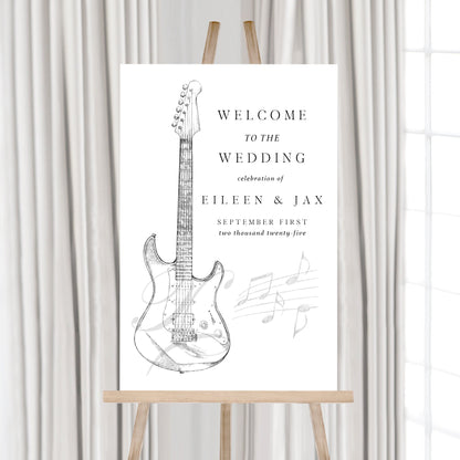 Electric Guitar Welcome to our Wedding Sign, Theme, Rock n Roll, Hand Drawn, Weddings, Welcome Sign, Sizes: 18 x 24, 24 x 30 or 24 x 36