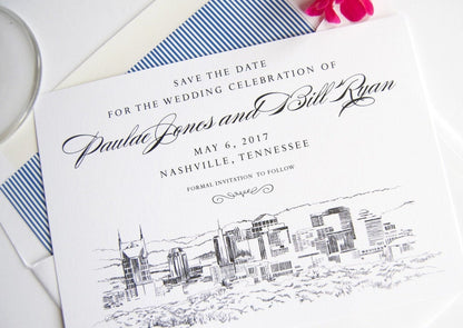 Nashville Skyline Wedding Save the Date Cards, Save the Dates, STD, TN (set of 25 cards)