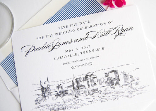 Nashville Skyline Wedding Save the Date Cards, Save the Dates, STD, TN (set of 25 cards)