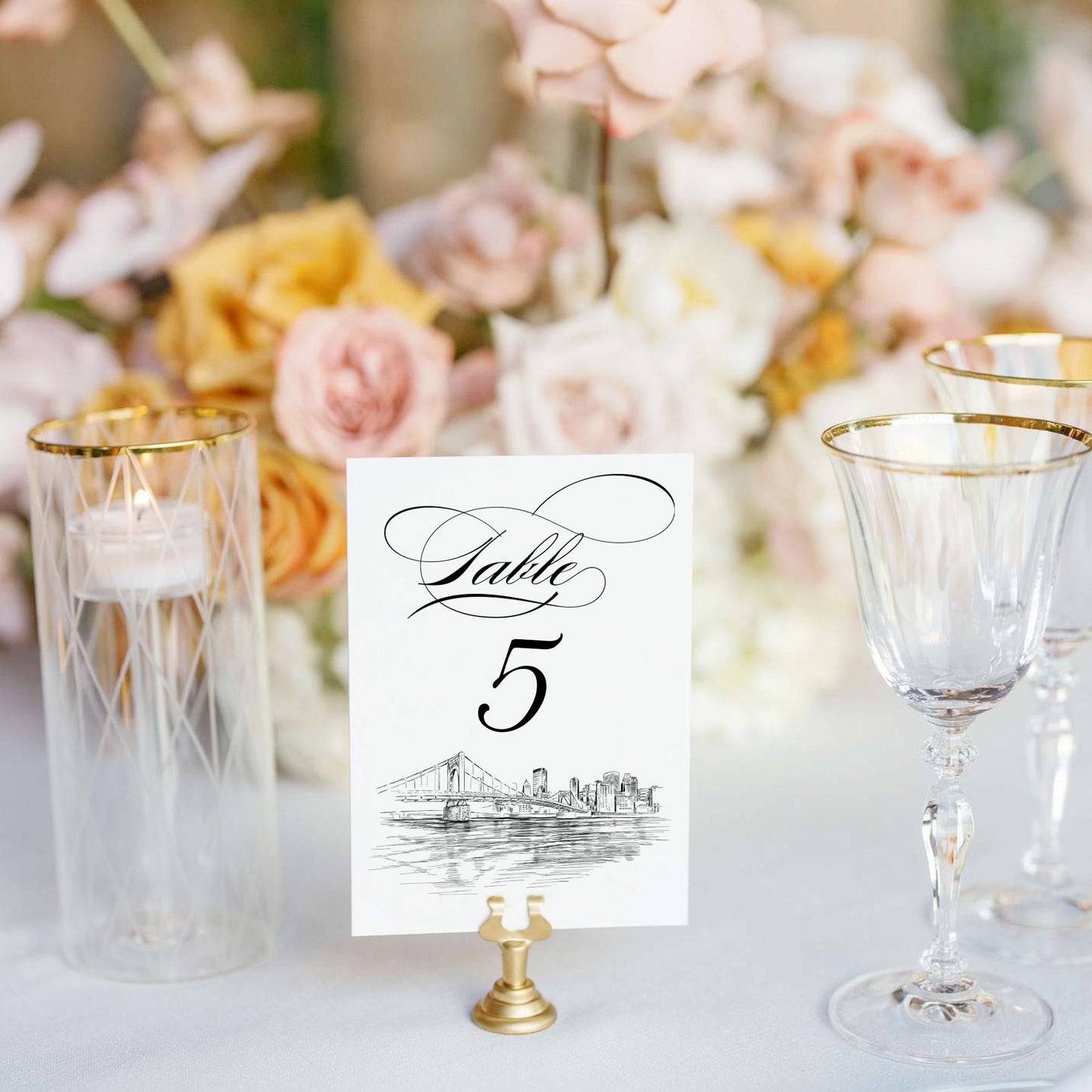 Pittsburgh Skyline Table Numbers, Pittsburgh Wedding, PA, Wedding Reception (Sold in sets of 10)