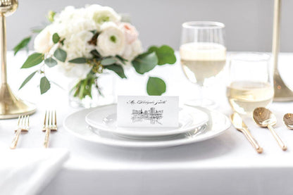 Hartford Connecticut Skyline Folded Place Cards Pre-Printed with Guest Names  (Set of 25 Cards)