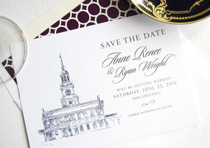Independence Hall, Philadelphia Skyline Save the Dates, PA, Save the Date Cards, STD (set of 25 cards)