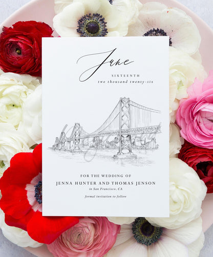 San Francisco Save the Dates, STD, San Francisco, CA Wedding, California Skyline, Save the Date Cards, STD Cards, Wedding (set of 25 cards)