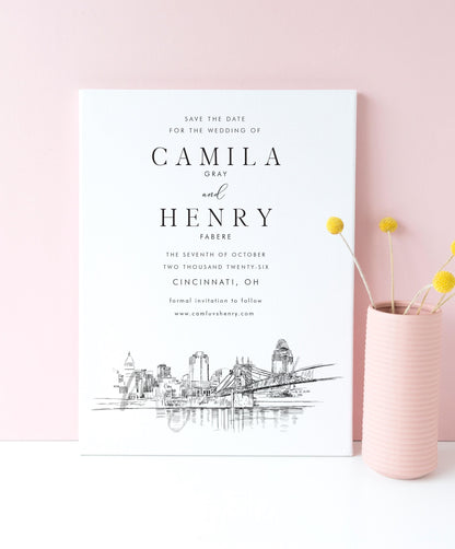 Cincinnati Skyline Save the Date Cards, STD, Wedding, Save the Dates (set of 25 cards)