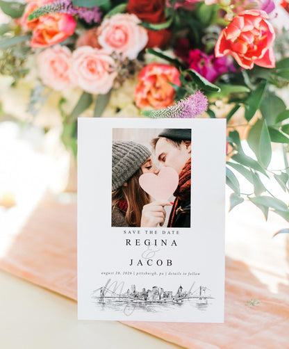 Pittsburgh Skyline Photo Save the Dates, PA Wedding Save the Date Cards, Pittsburgh Weddings, STD (set of 25 cards)