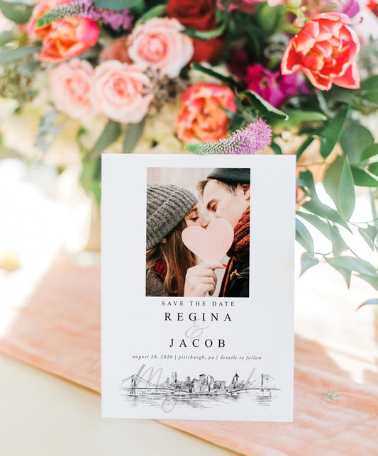 Pittsburgh Skyline Photo Save the Dates, PA Wedding Save the Date Cards, Pittsburgh Weddings, STD (set of 25 cards)
