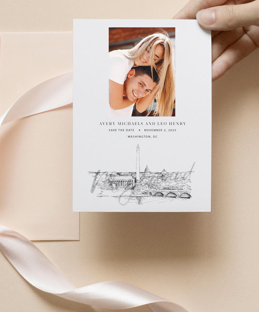 Washington, DC Skyline Photo Save the Dates, DC Wedding Save the Date Cards, Washington dc Weddings, STD (set of 25 cards)