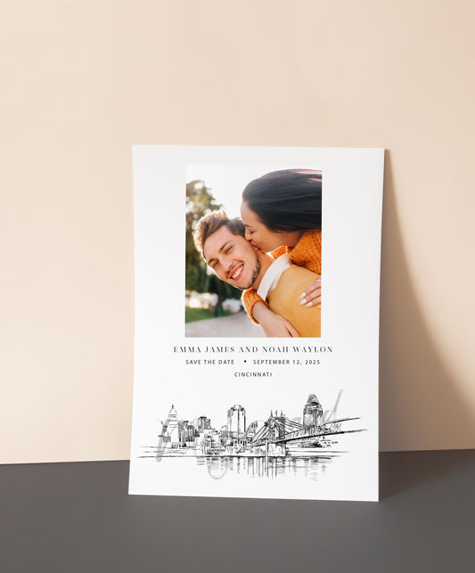 Cincinnati Skyline Photo Save the Dates, OH Wedding Save the Date Cards, Cincinnati Weddings, STD (set of 25 cards)