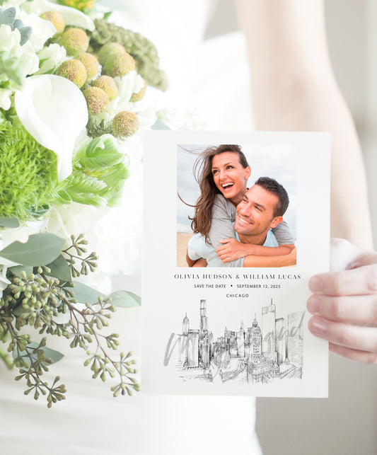 Chicago Skyline Photo Save the Dates, Chicago Wedding Save the Date Cards, Weddings, STD (set of 25 cards)