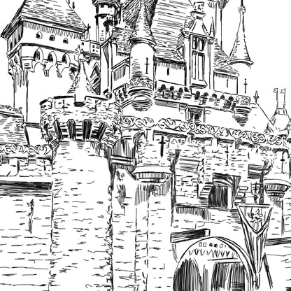 Disneyland Castle Bridal Shower Modern Invitations, Fairytale Wedding, Disney, Hand Drawn (set of 25 cards & envelopes)