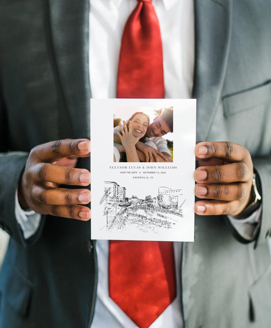 Greenville Skyline Photo Save the Dates, South Carolina Wedding Save the Date Cards, Weddings, STD (set of 25 cards)